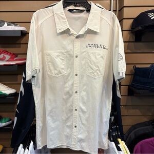 Y2K Harley Davidson White Button Up Biker T-shirt Size Large